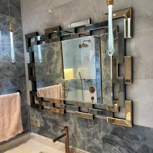 3D Geometrik Çerçeveli Gösterişli Banyo Aynası