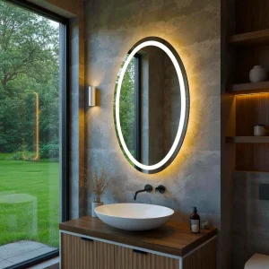 Siyah Çerçeveli Dikey Oval Led Ayna