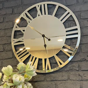 Romen Rakamlı Tamamen Aynalı Minimalist Duvar Saati