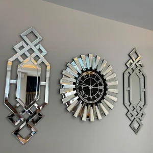 Dekoratif Aynalı Duvar Saati Sunburst Tasarım
