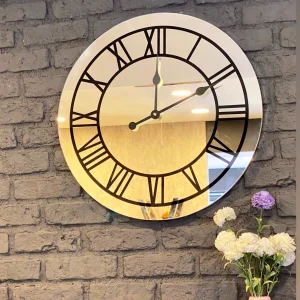 Çerçeve Çizgili Minimalist Yuvarlak Aynalı Duvar Saati