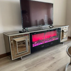Gümüş Detaylı Şömineli Lüks Aynalı TV Ünitesi