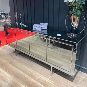 Modern Gümüş Profilli Siyah Camlı Aynalı TV Ünitesi (Paris Model)
