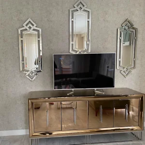 Bronz Aynalı Dikey Kulplu Modern TV Ünitesi