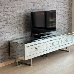 Minimalist Krom Ayaklı 3 Çekmeceli Aynalı TV Ünitesi